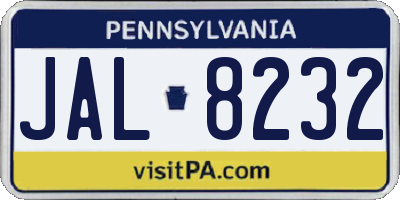 PA license plate JAL8232