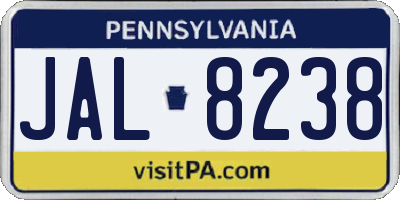 PA license plate JAL8238