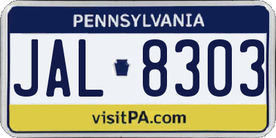 PA license plate JAL8303