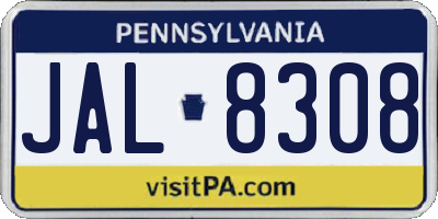 PA license plate JAL8308