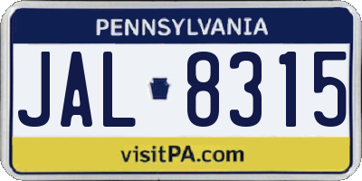 PA license plate JAL8315