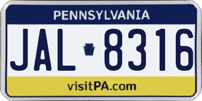 PA license plate JAL8316