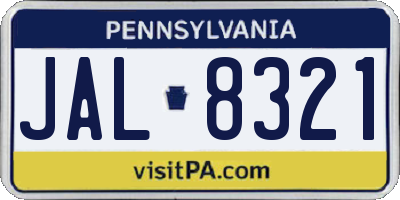 PA license plate JAL8321