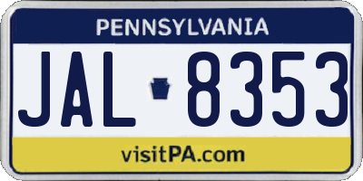 PA license plate JAL8353