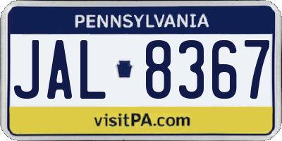 PA license plate JAL8367