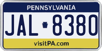 PA license plate JAL8380