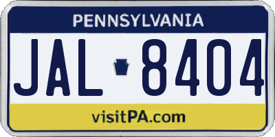PA license plate JAL8404