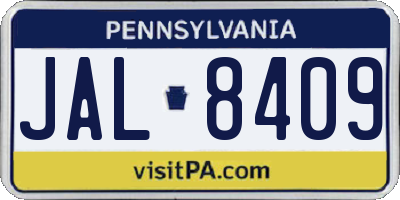 PA license plate JAL8409