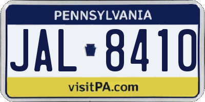 PA license plate JAL8410