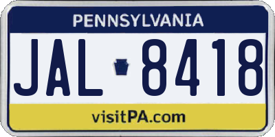 PA license plate JAL8418