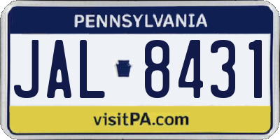 PA license plate JAL8431