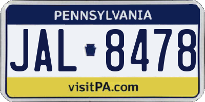 PA license plate JAL8478