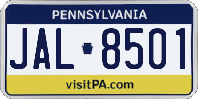 PA license plate JAL8501