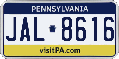 PA license plate JAL8616