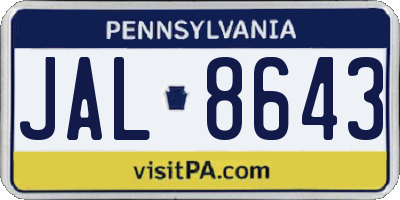 PA license plate JAL8643