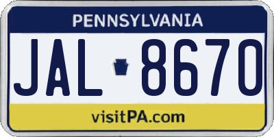 PA license plate JAL8670
