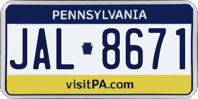 PA license plate JAL8671