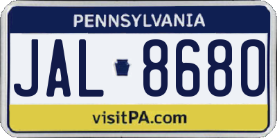 PA license plate JAL8680