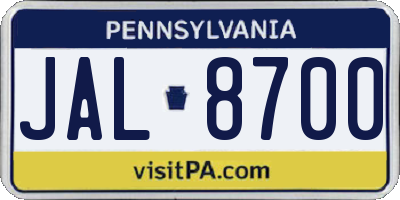 PA license plate JAL8700