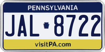 PA license plate JAL8722