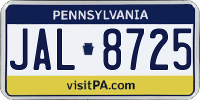 PA license plate JAL8725