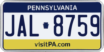PA license plate JAL8759