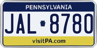 PA license plate JAL8780