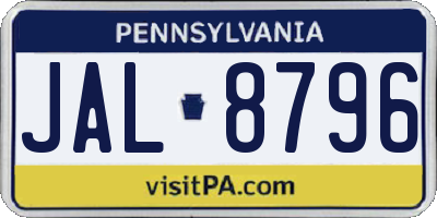 PA license plate JAL8796