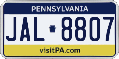 PA license plate JAL8807