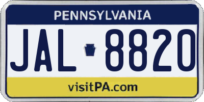 PA license plate JAL8820