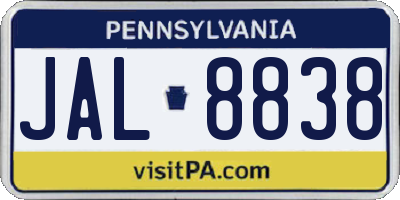 PA license plate JAL8838