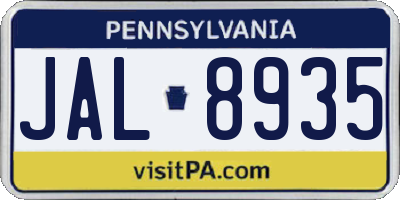 PA license plate JAL8935