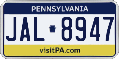 PA license plate JAL8947
