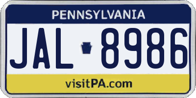 PA license plate JAL8986