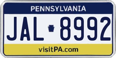 PA license plate JAL8992