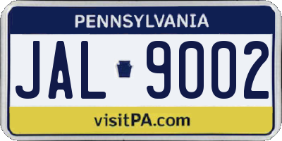 PA license plate JAL9002