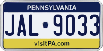 PA license plate JAL9033
