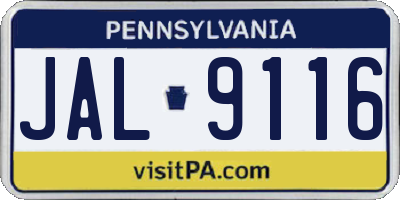 PA license plate JAL9116