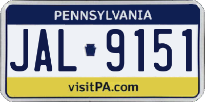 PA license plate JAL9151