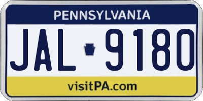 PA license plate JAL9180