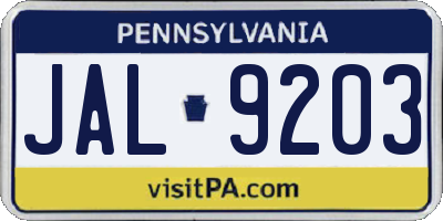 PA license plate JAL9203