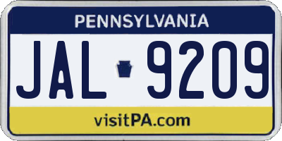 PA license plate JAL9209