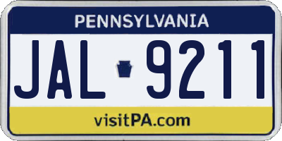 PA license plate JAL9211