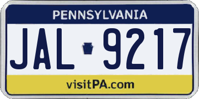 PA license plate JAL9217