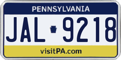 PA license plate JAL9218