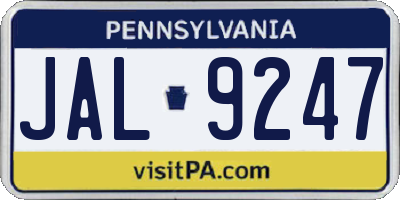 PA license plate JAL9247
