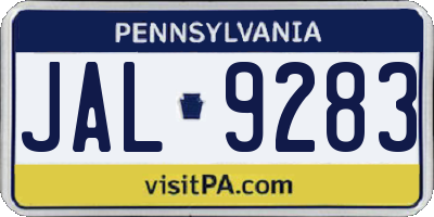 PA license plate JAL9283