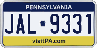 PA license plate JAL9331