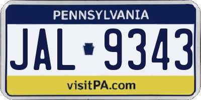 PA license plate JAL9343