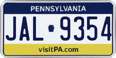 PA license plate JAL9354